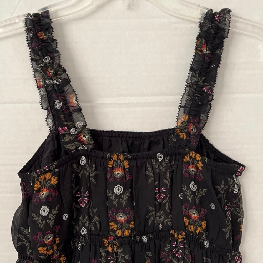 Old Navy Black Floral Cami Womens Size S Ruffle Cutouts Feminine Layer Coquette - Picture 8 of 15